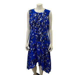 Cabi Blue‎ & Black Sleeveless Floral Print Dress With Asymmetrical Hemline Md